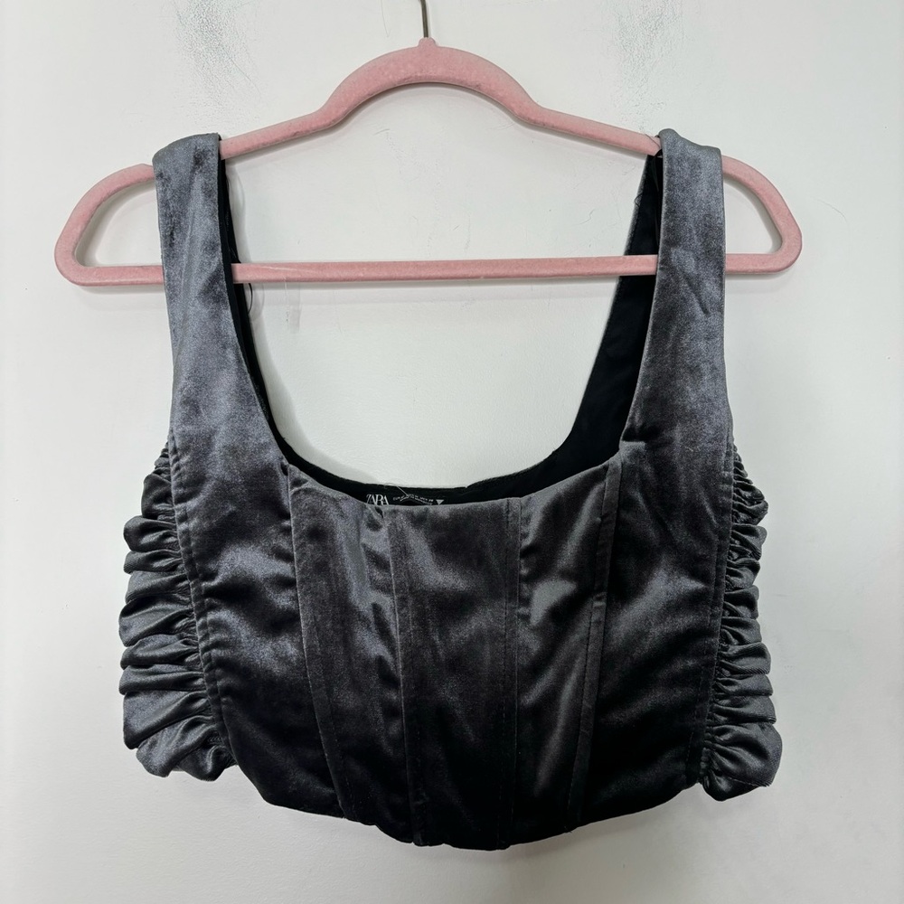 Zara grey velvet cropped corset tank M nwt